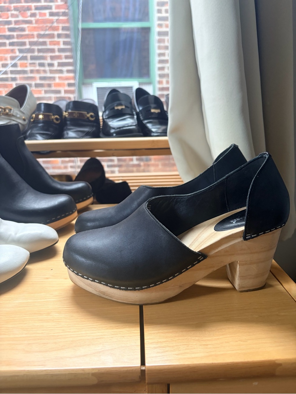 Free People Black Leather Clog Heels SZ 7